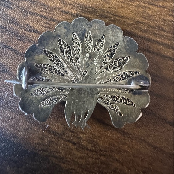 Antique Enamel Peacock Brooch Pin Blue Green - Picture 4 of 6